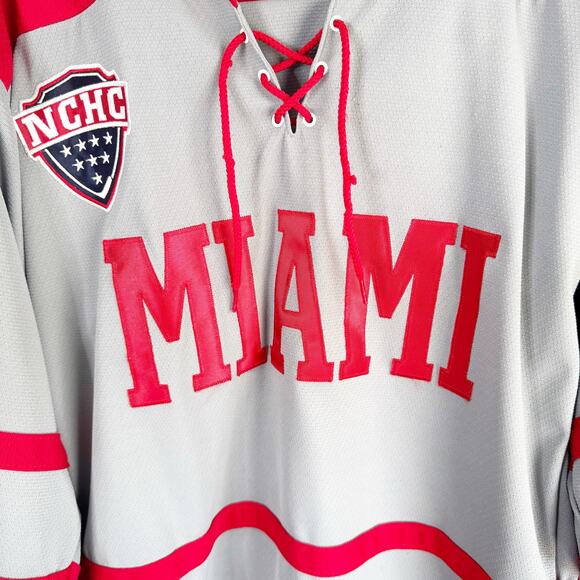 University of Miami Ohio OH Redhawks Hockey Jersey Gray Red NCHC Adult Small S - Picture 10 of 16